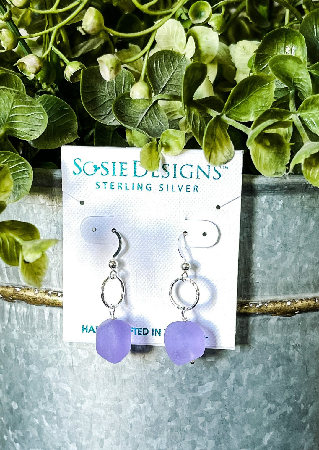 Periwinkle Eco Sea Hammered Ring Earrings, sterling silver earrings