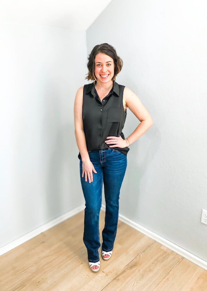 Black Sleeveless Button-Down Blouse | FINAL SALE