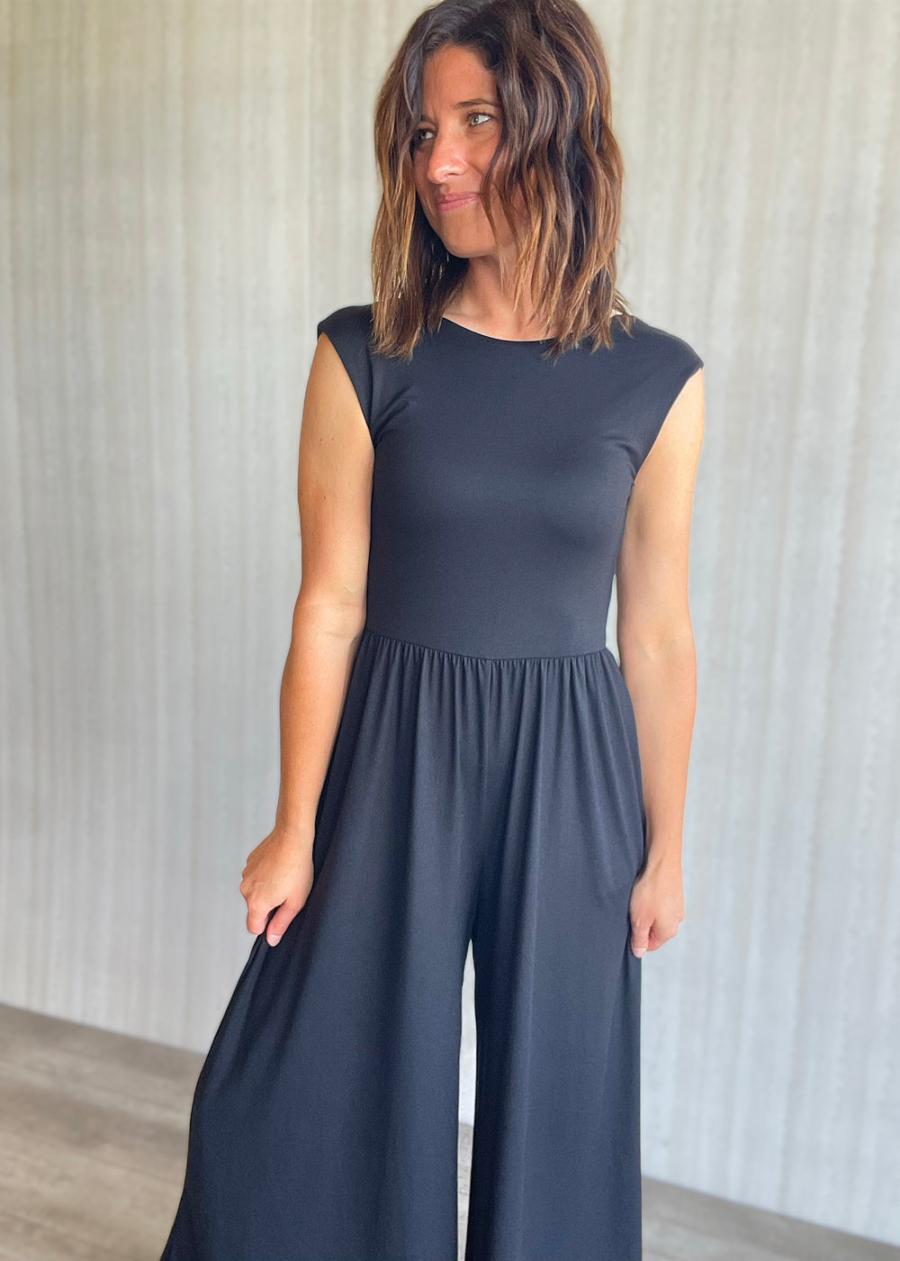 Women's Black Jumpsuit with open back and wide leg pants