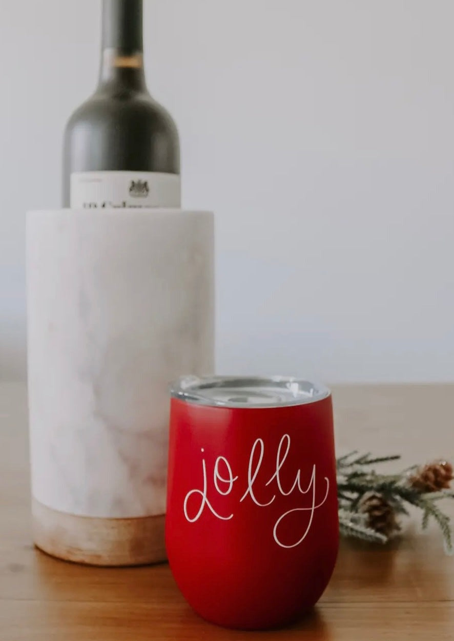 Christmas Wine Tumbler | Jolly Red Tumbler Glass by Sweet Water Decor