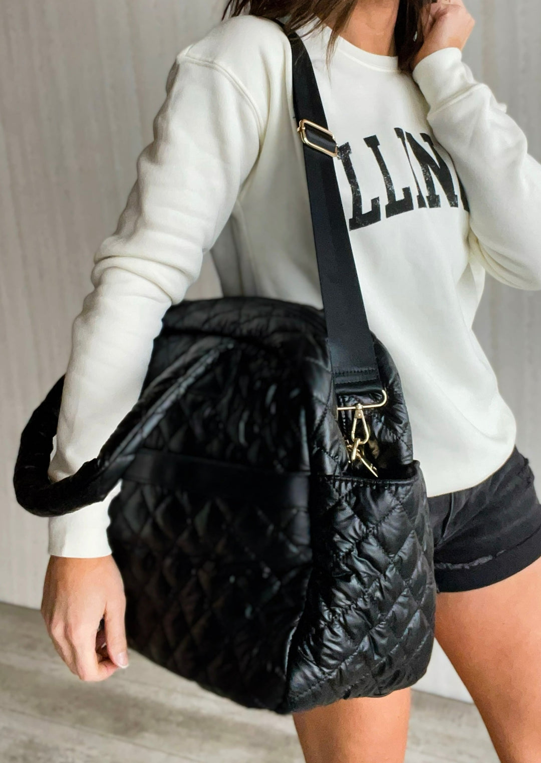 Black Quilted Nylon Weekender Bag | Central Illinois Champaign-Urbana Boutique