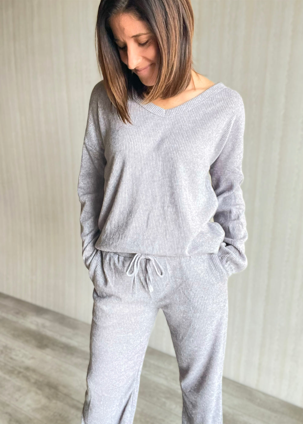 Women's Gray Brushed Lounge Pajama Set