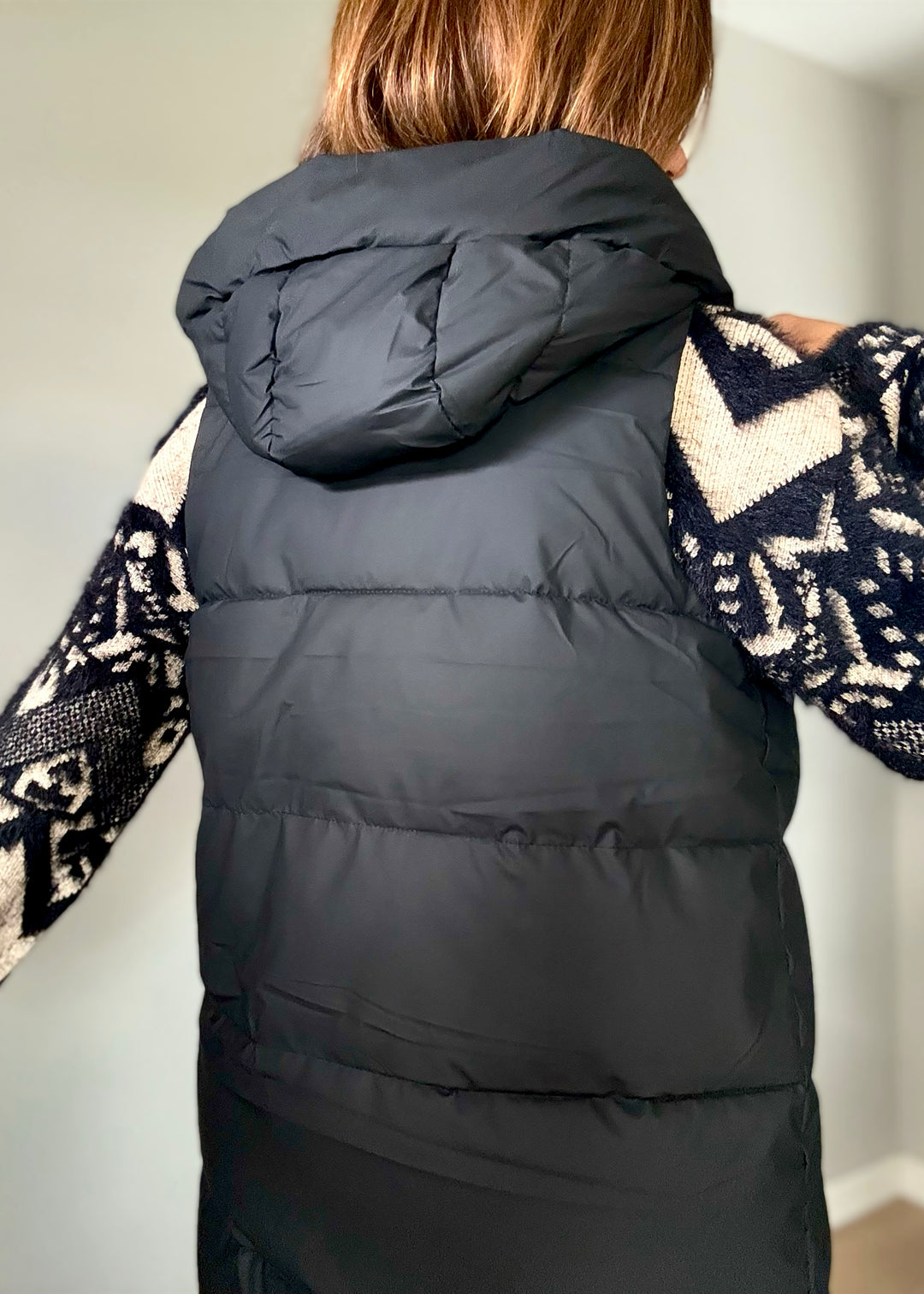 Women's Long Black Puffer Vest