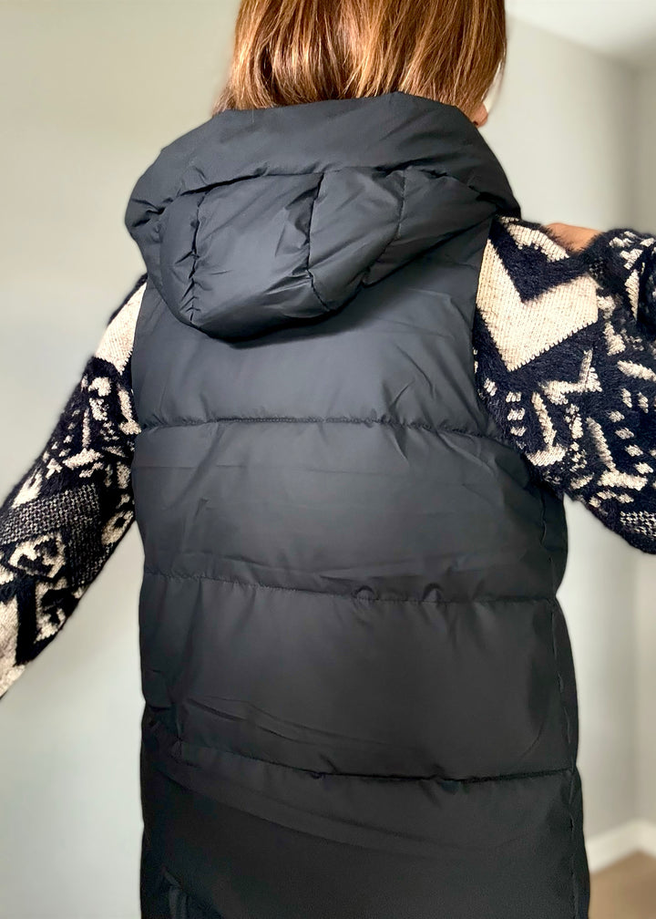 Women's Long Black Puffer Vest