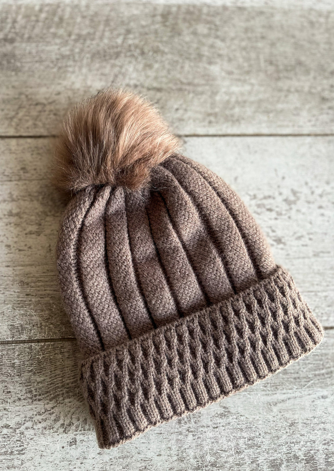 Mocha Knitted Pom Hat With Lining