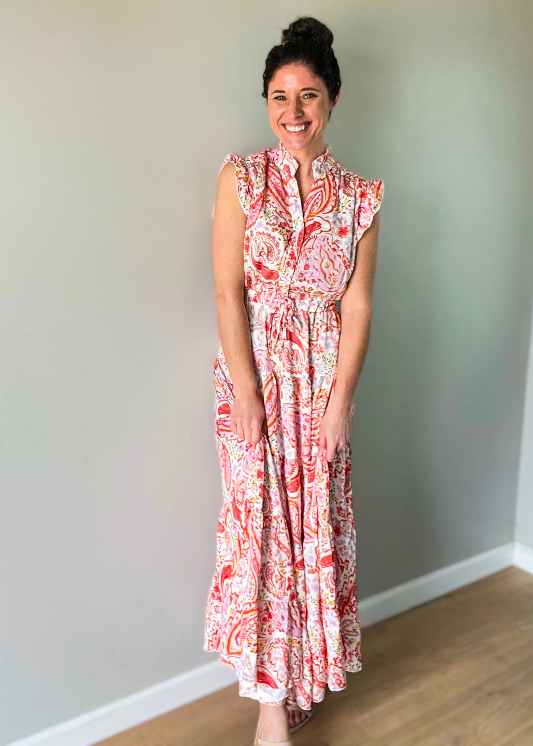 Coral Pink Paisley Maxi Dress | Women's Spring Maxi Dress
