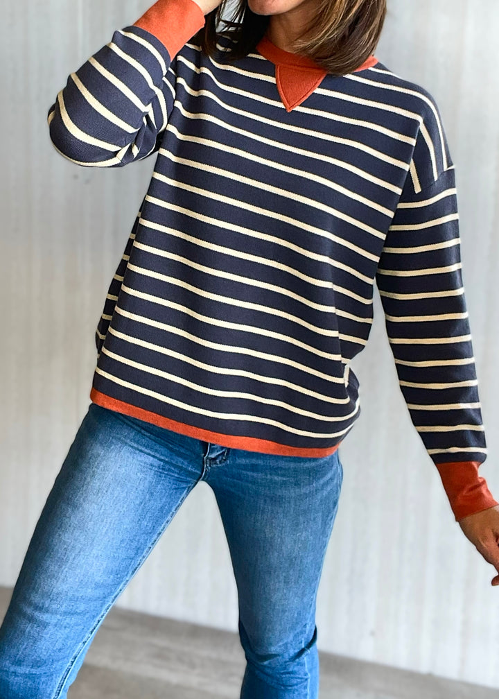 Women's Midnight Blue & Orange Rust Striped Sweater