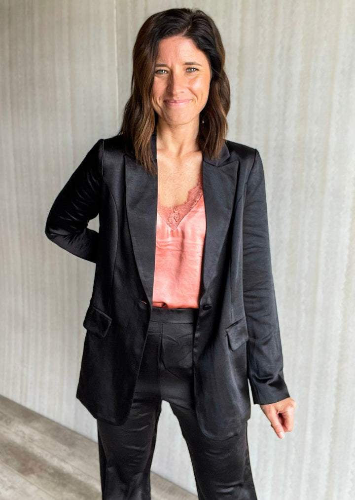 Black Satin Blazer | Blazer for the holidays | Office Holiday Party Outfit
