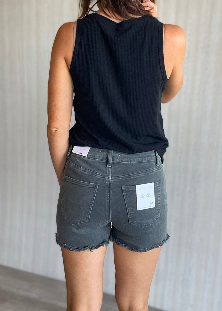 Women's Ash Black Frayed Hem Shorts