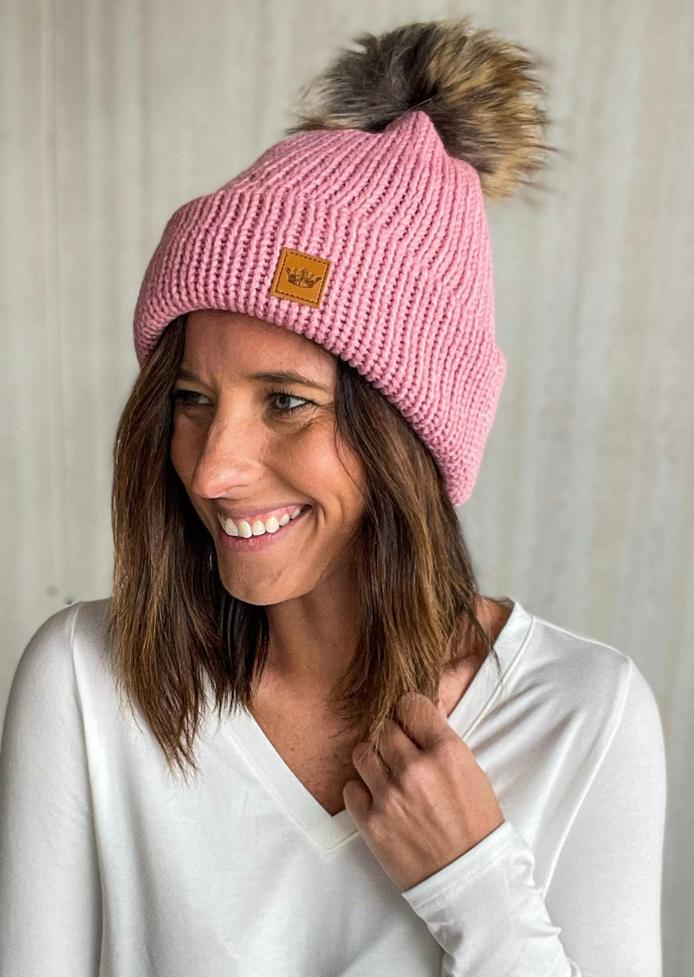 October Pink Cable Knit Pom Hat