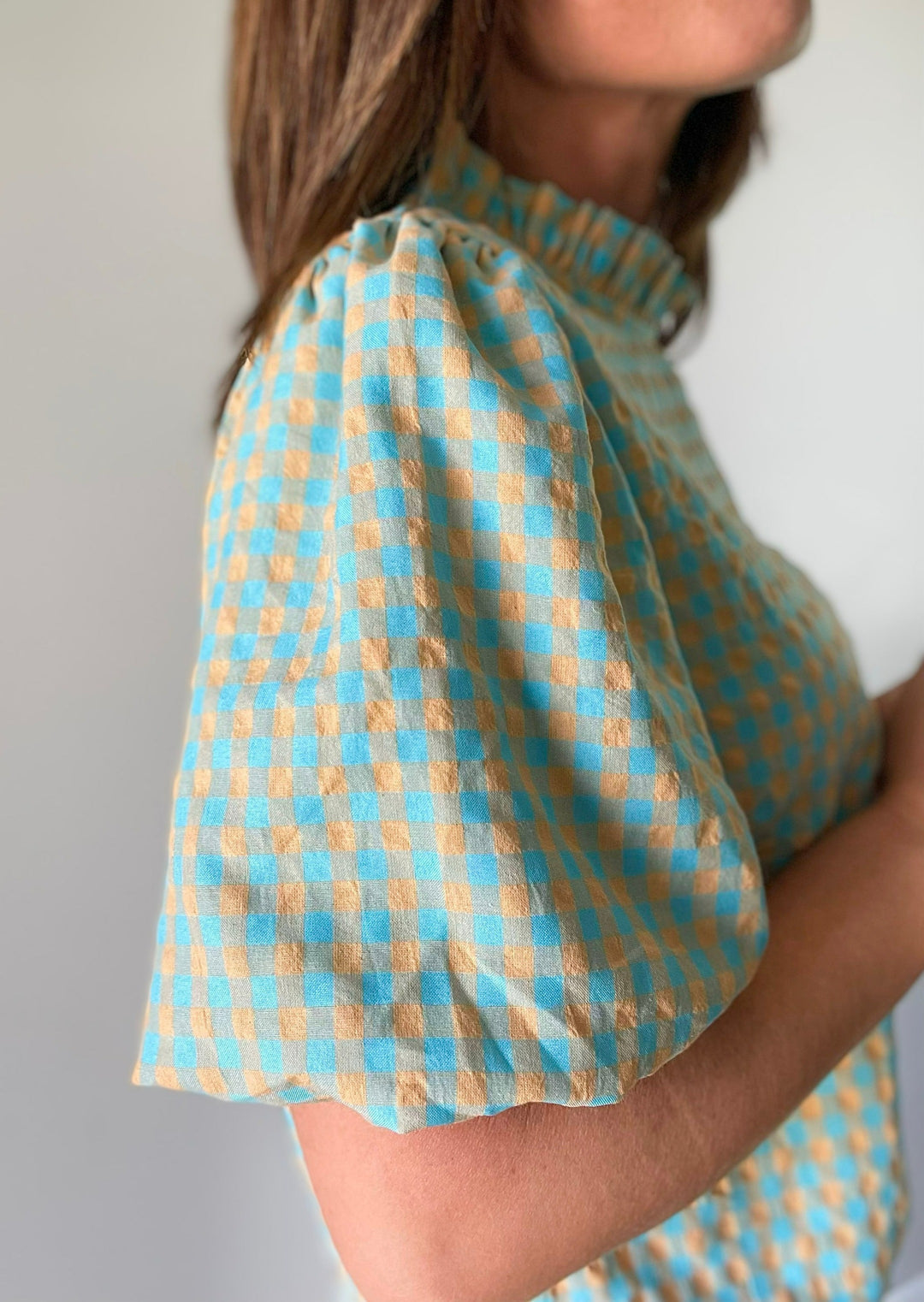 Checkered Melon & Aqua Women's Blouse