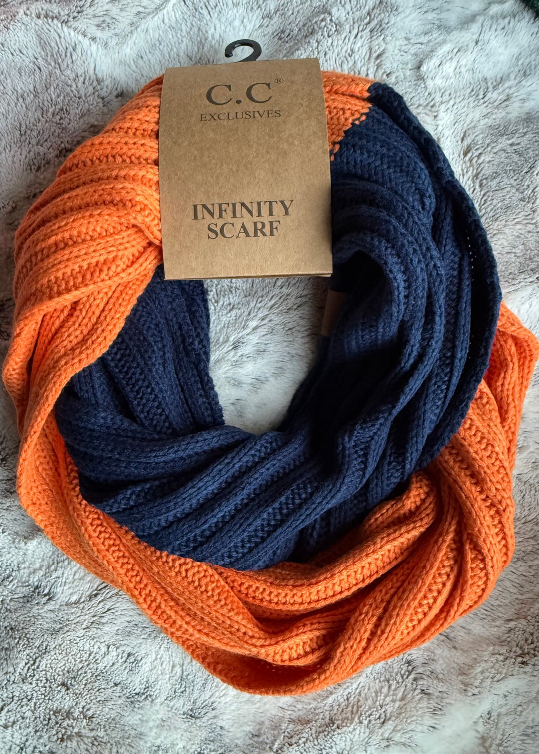 C.C. Beanie Orange and Navy Blue Infinity Scarf - Game Day Scarves