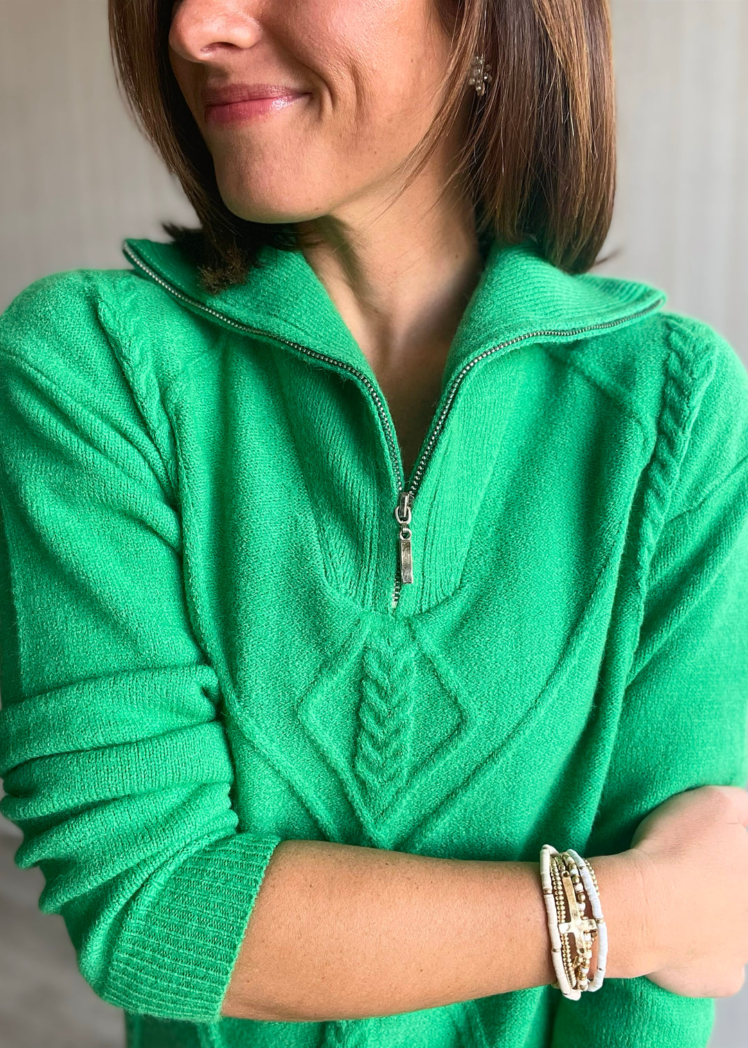 Women's Kelly Green Cableknit Sweater