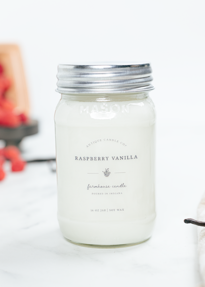 Raspberry Vanilla - Soy Wax 16 oz Mason Jar Candle