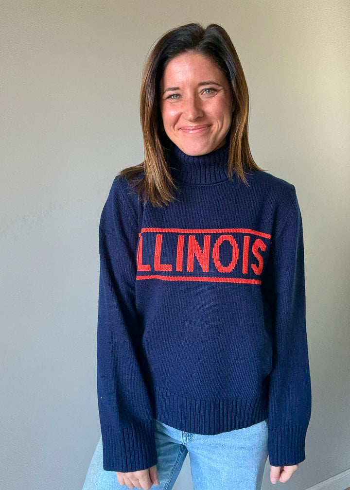 Women's Navy Illinois Sweater Turtleneck - Cute Illinois Game day outfits, Champaign-Urbana Online Boutique