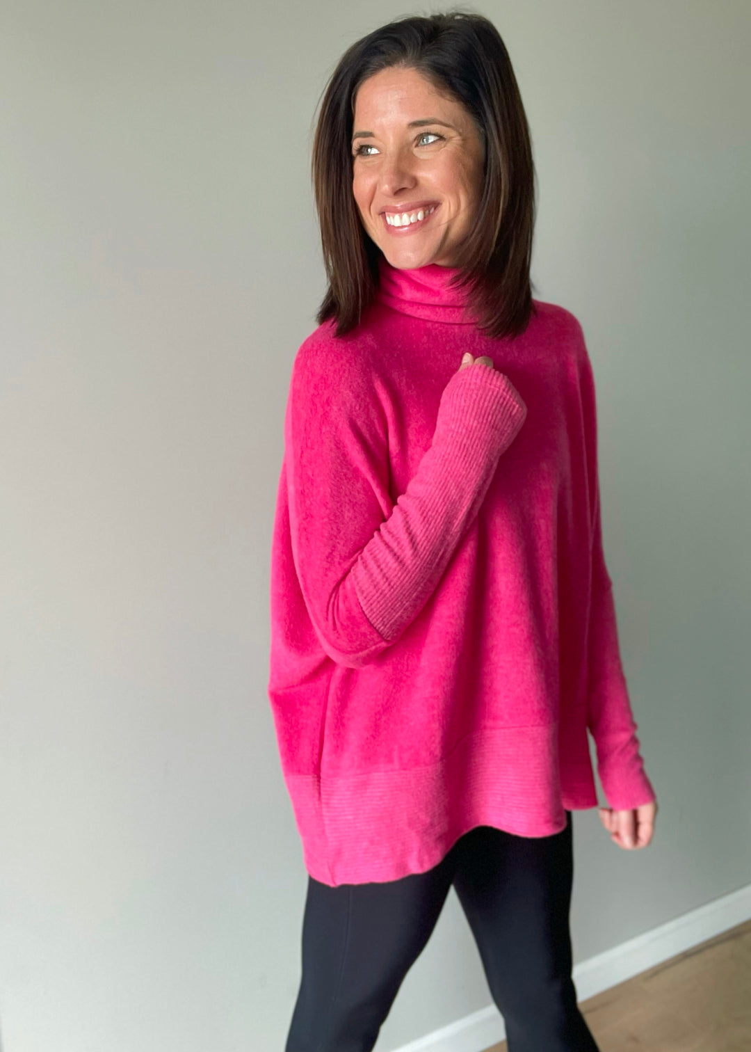 Women's Pink Brushed Hacci Turtleneck - Valentine's Day Sweater