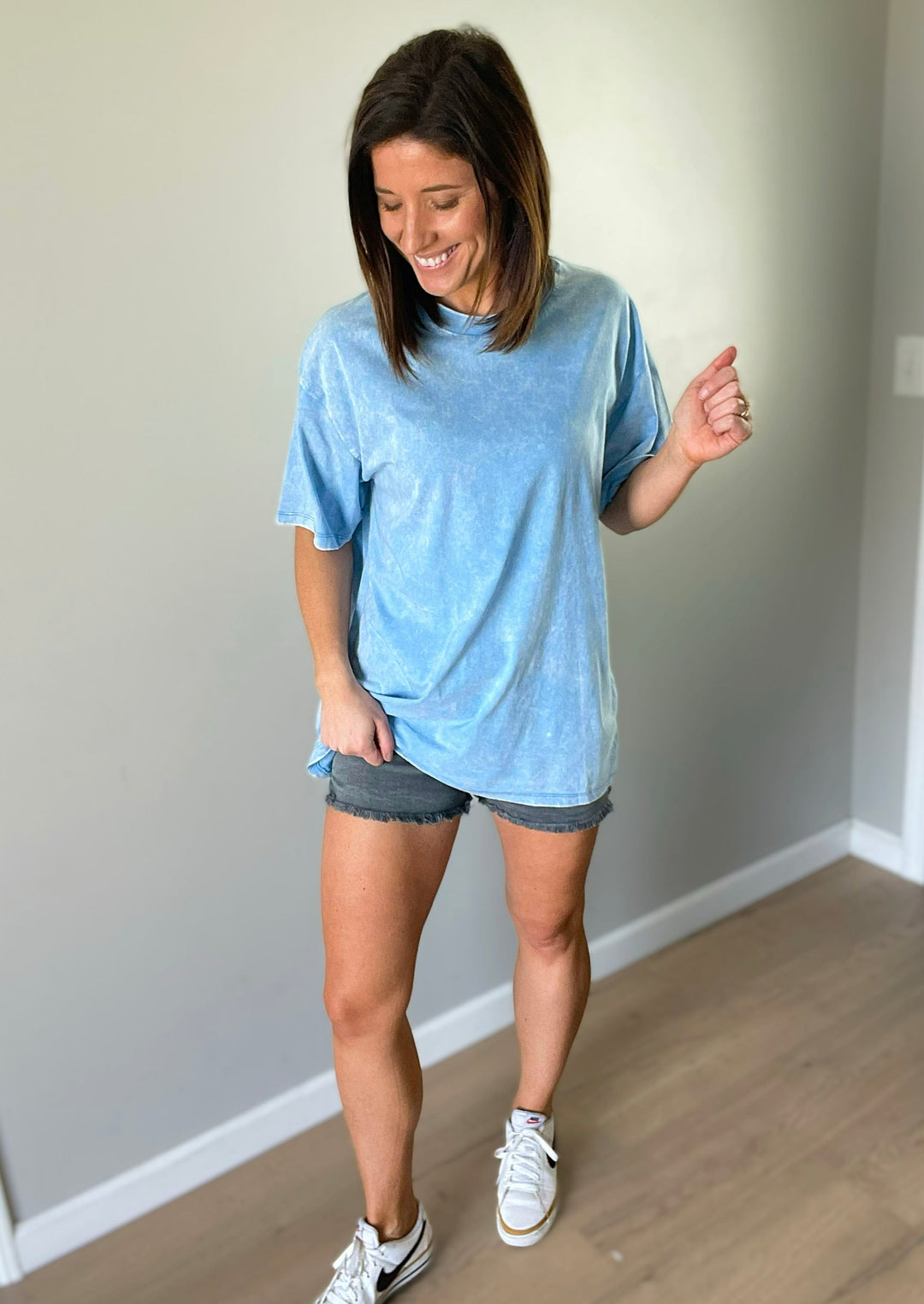 Women's Washed Sky Blue Short Sleeve T-Shirt Top