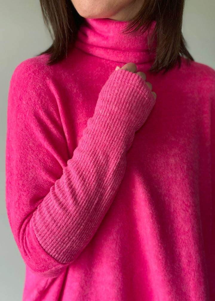 Women's Pink Brushed Hacci Turtleneck - Valentine's Day Sweater