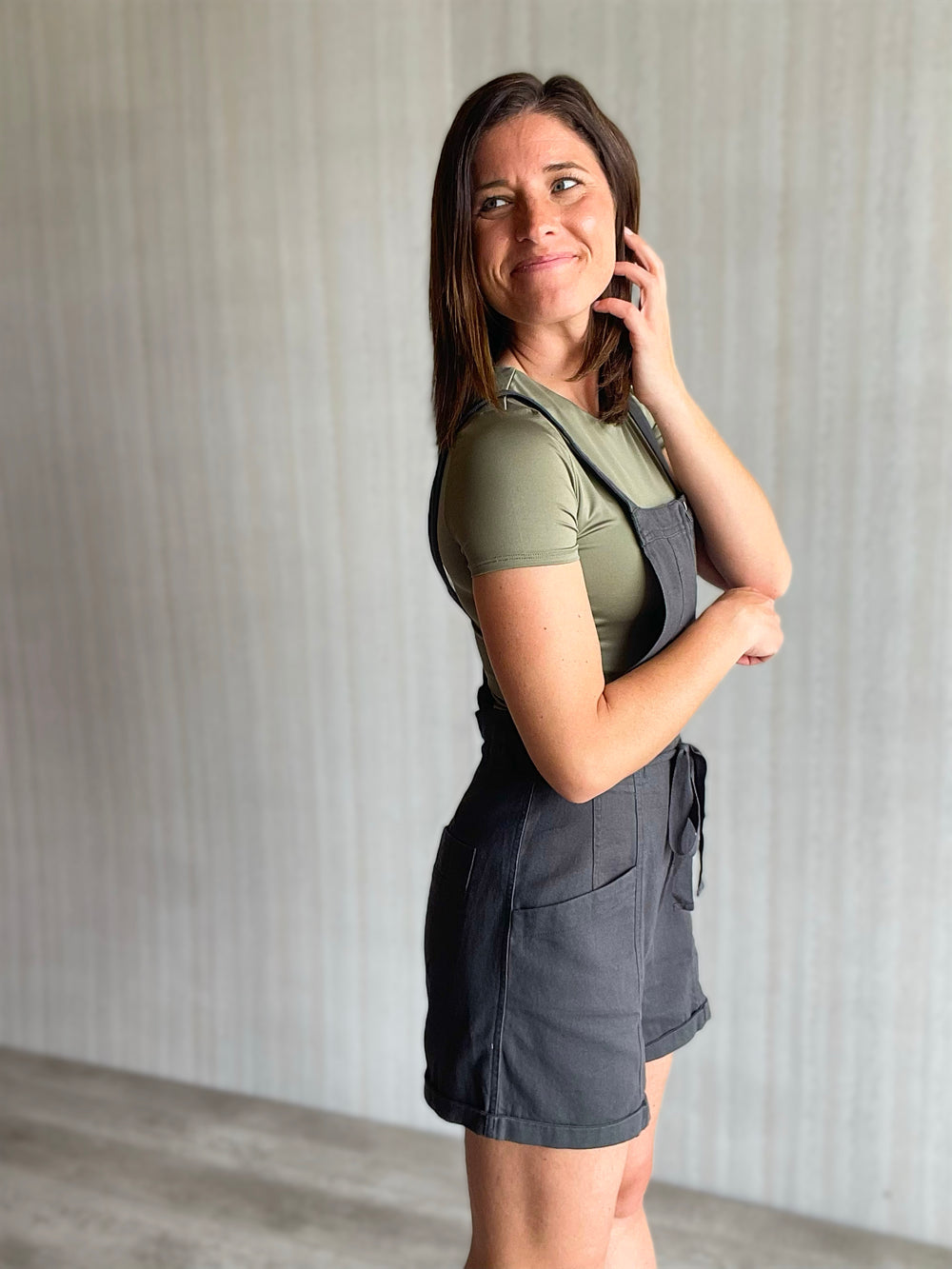 Women's charcoal-olive Overall Shorts Romper