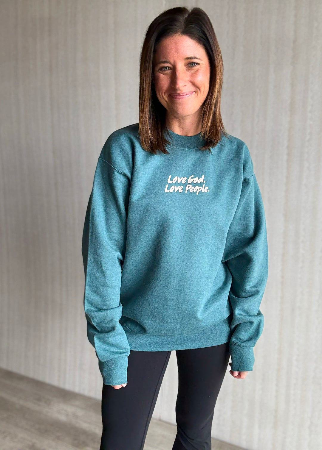 Dark Teal Love God Love People Sweatshirt