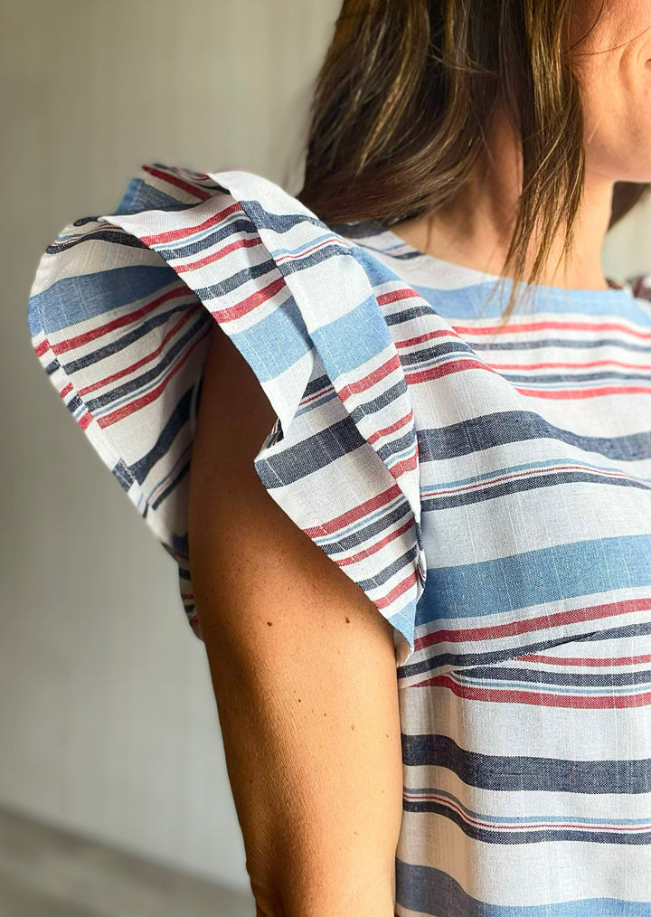 Women's Red, White, and blue Striped Shirt perfect for the 4th of July