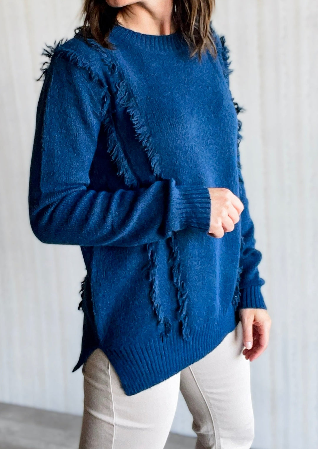 Navy Blue Fringe Sweater