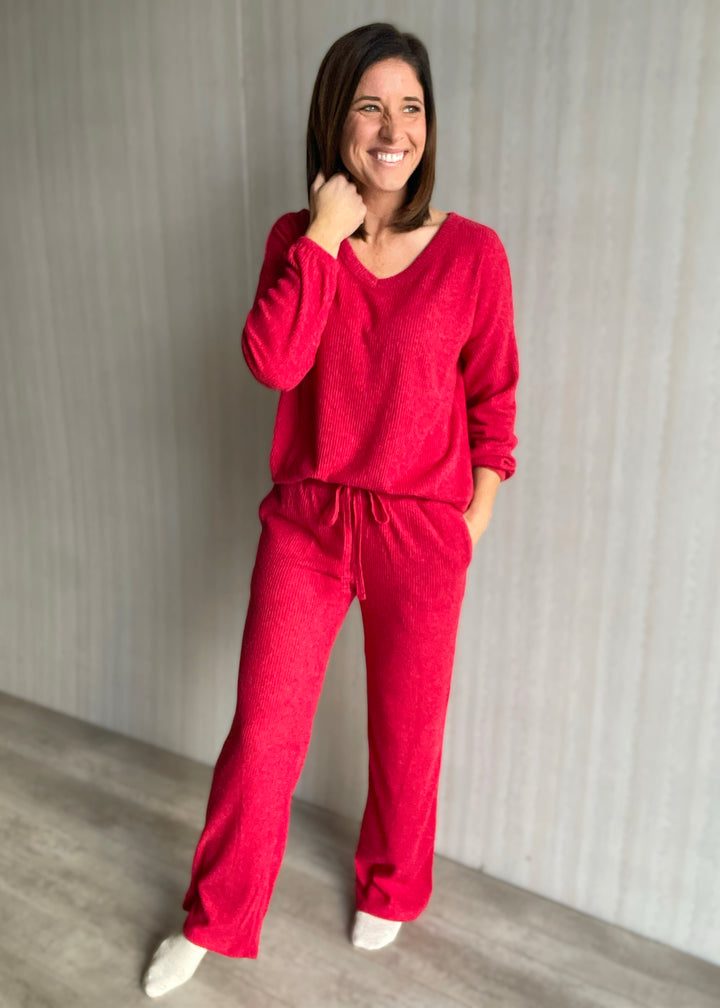 Women's Red Brushed Lounge Pajama Set