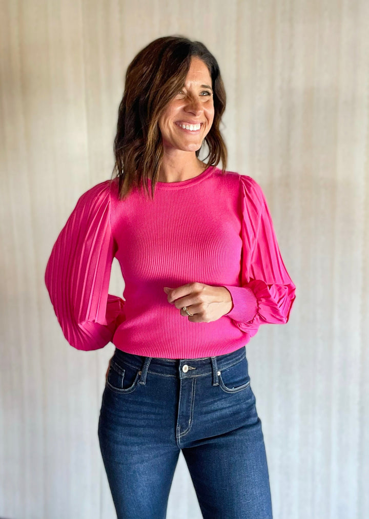 Berry Pink Pleated Sweater