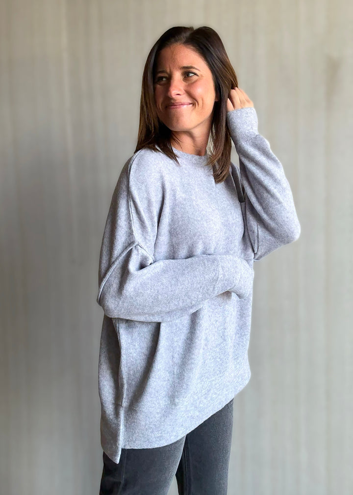 Women's cozy gray Brushed Melange Drop Shoulder Top 
