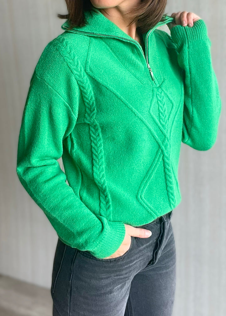 Women's Kelly Green Cableknit Sweater