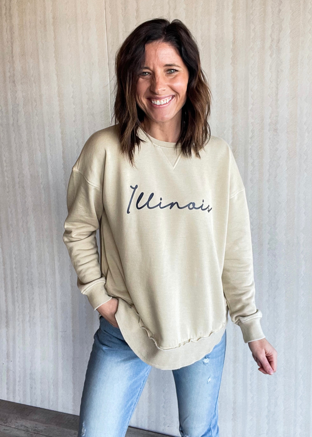 Women's Cream and Navy Illinois Burnout Pullover Sweatshirt