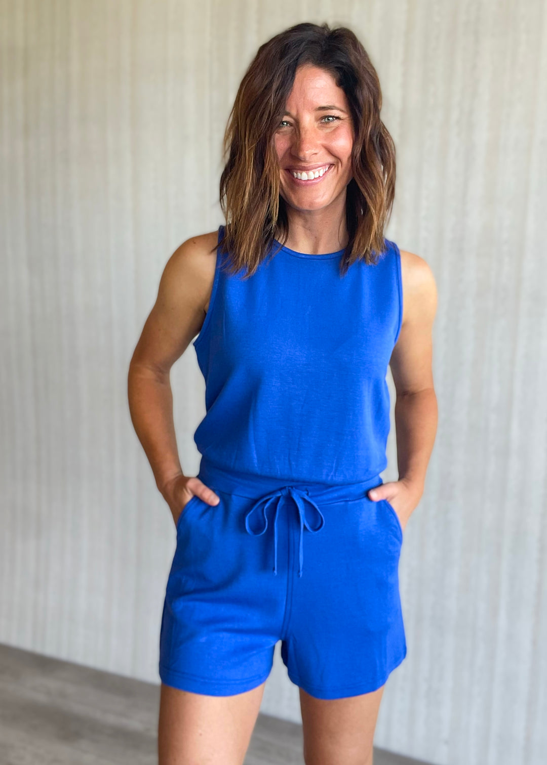 Women's Blue Sleeveless Romper for Summer | Cute Summer Rompers