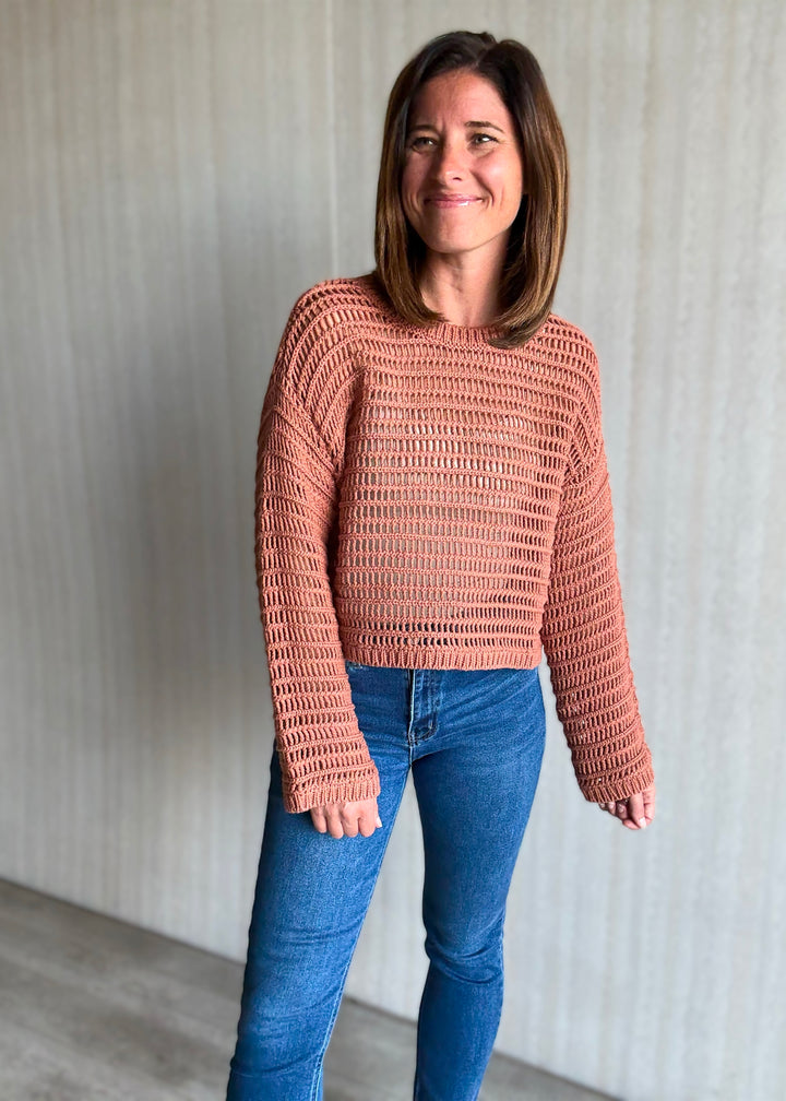 Women's Open Hole Rust Sweater Top