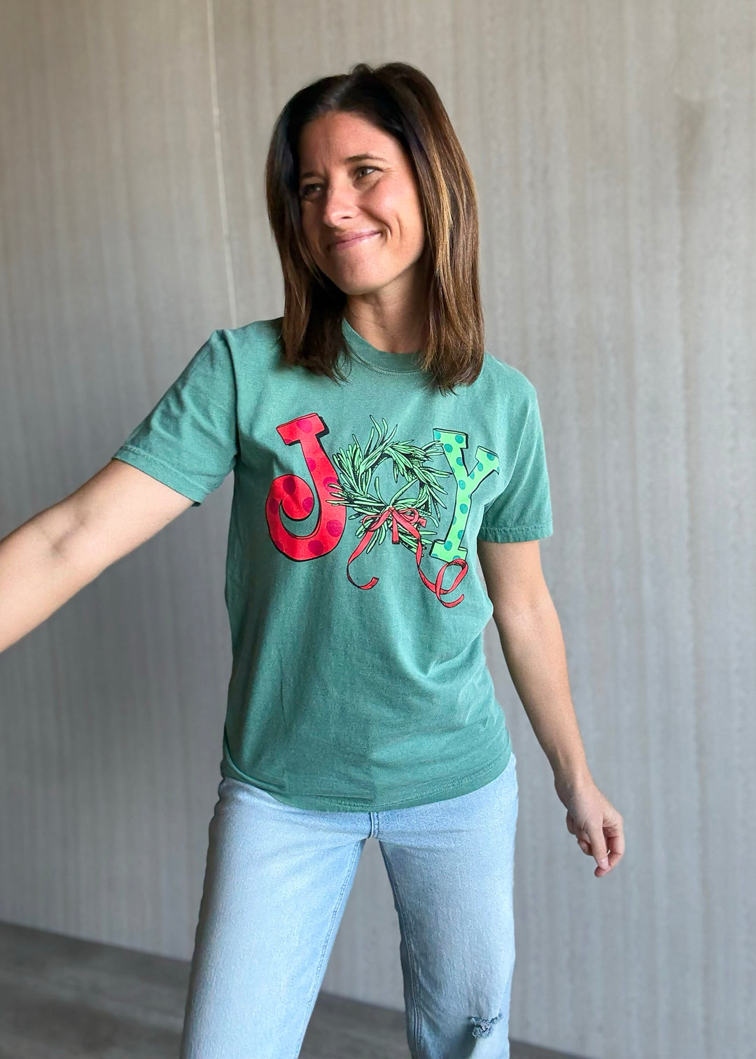 Women's Green Christmas Joy Short Sleeve Tee