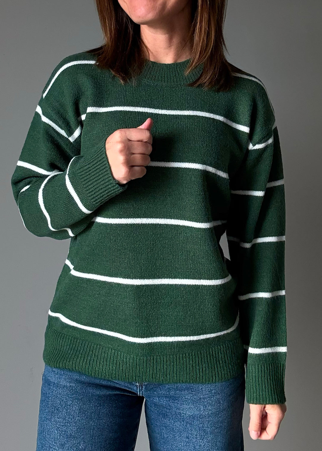 Striped Crew Neck Sweater (Green)