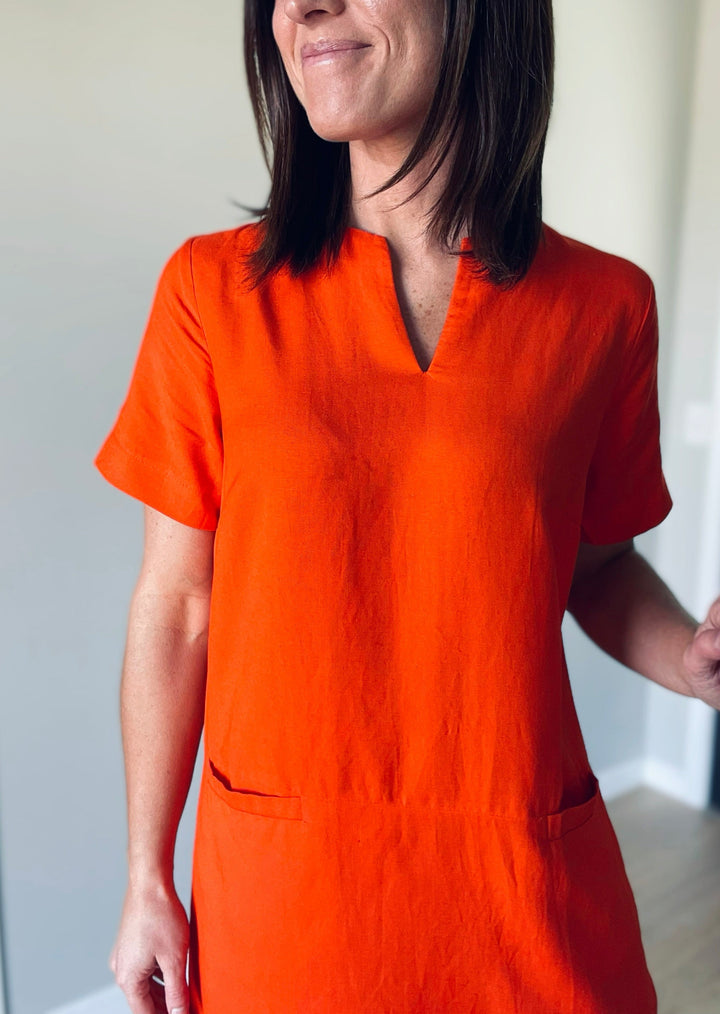 Cute Women's Dresses for Work - Orange Shift Dress