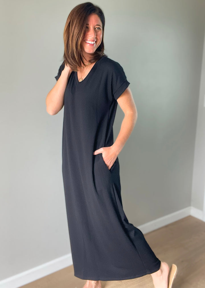 Women's Ribbed Black Maxi Dress | Casual Summer Maxi Dress | Basic Summer Dress