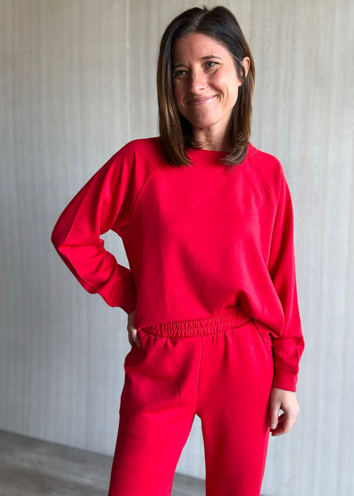 Red Scuba Crew Neck And Pants Set