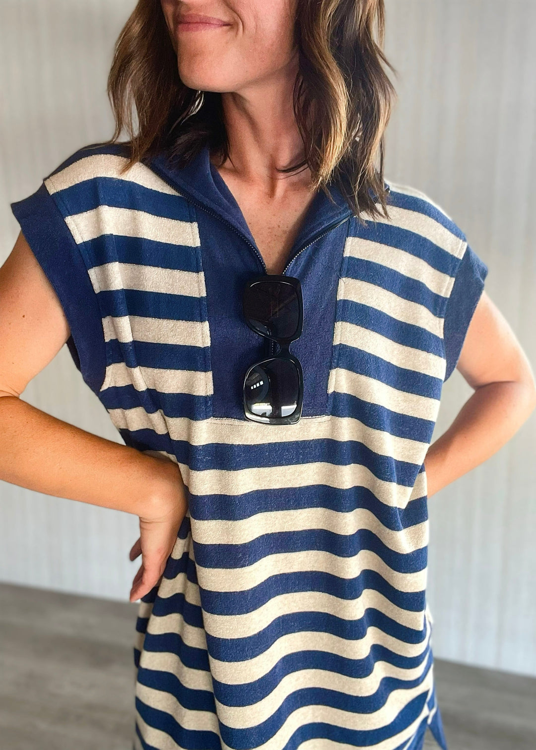 Women's Navy & Cream Striped Swim Cover-Up