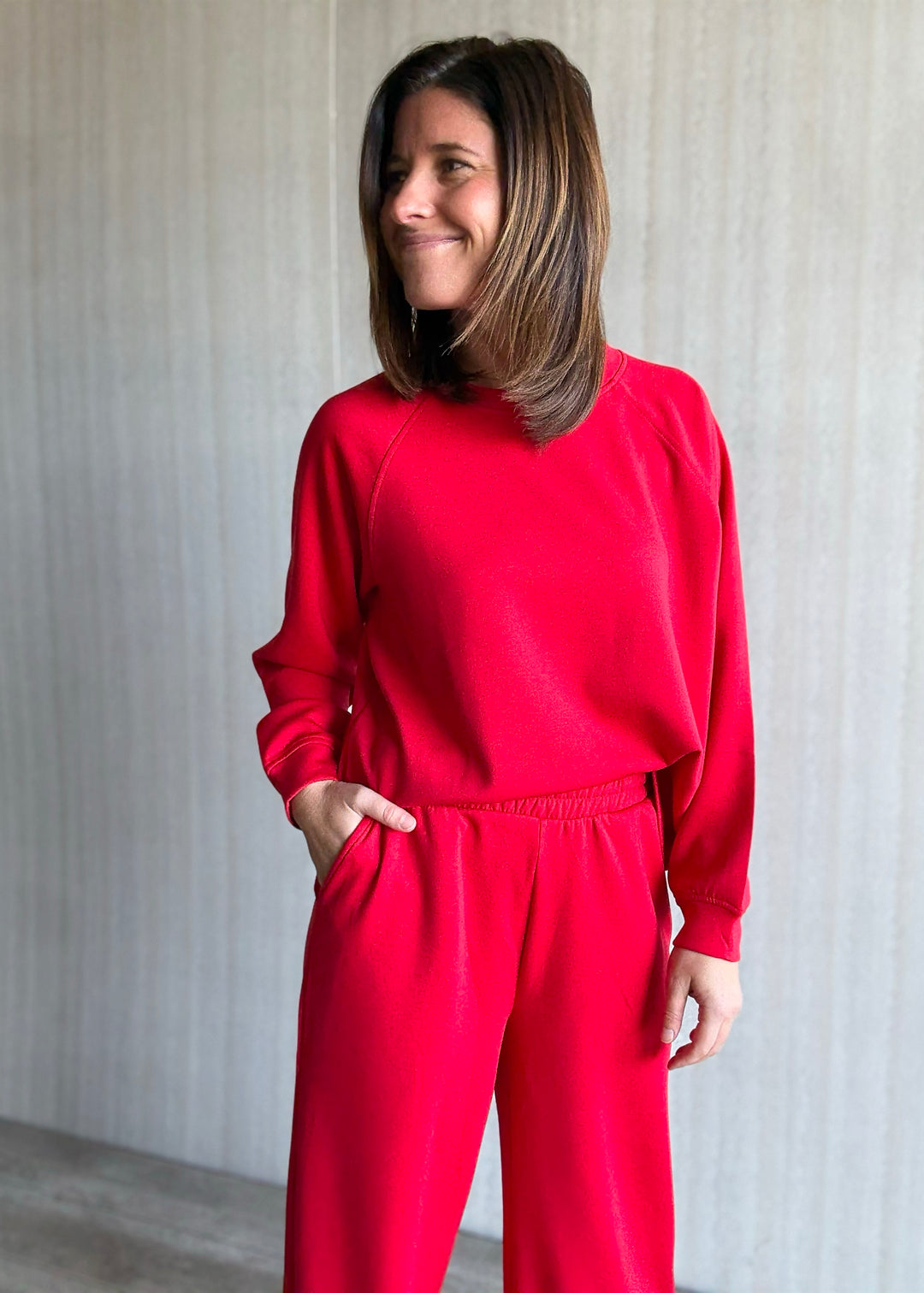 Red Scuba Crew Neck And Pants Set