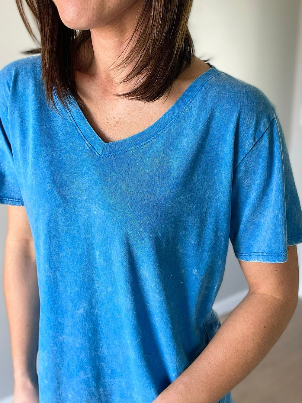 Mineral Washed Ocean Blue V-Neck T-Shirt