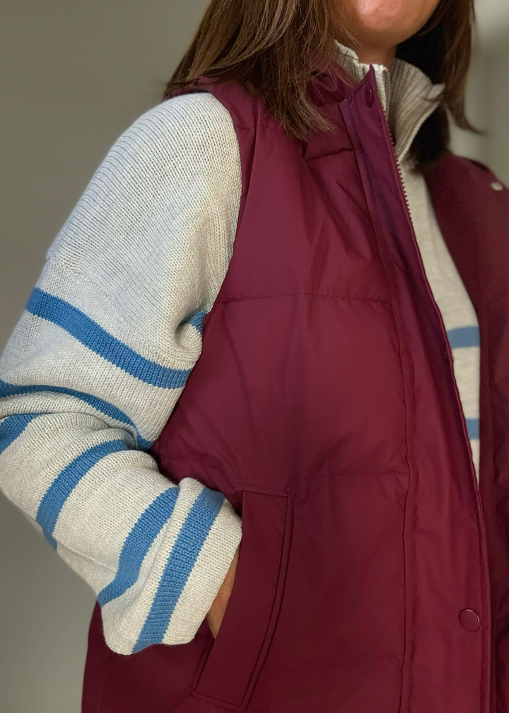 Women's Long Burgundy/Maroon Puffer Vest