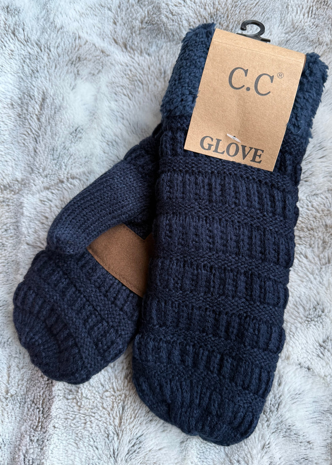 Women's Lined Navy Blue Mittens