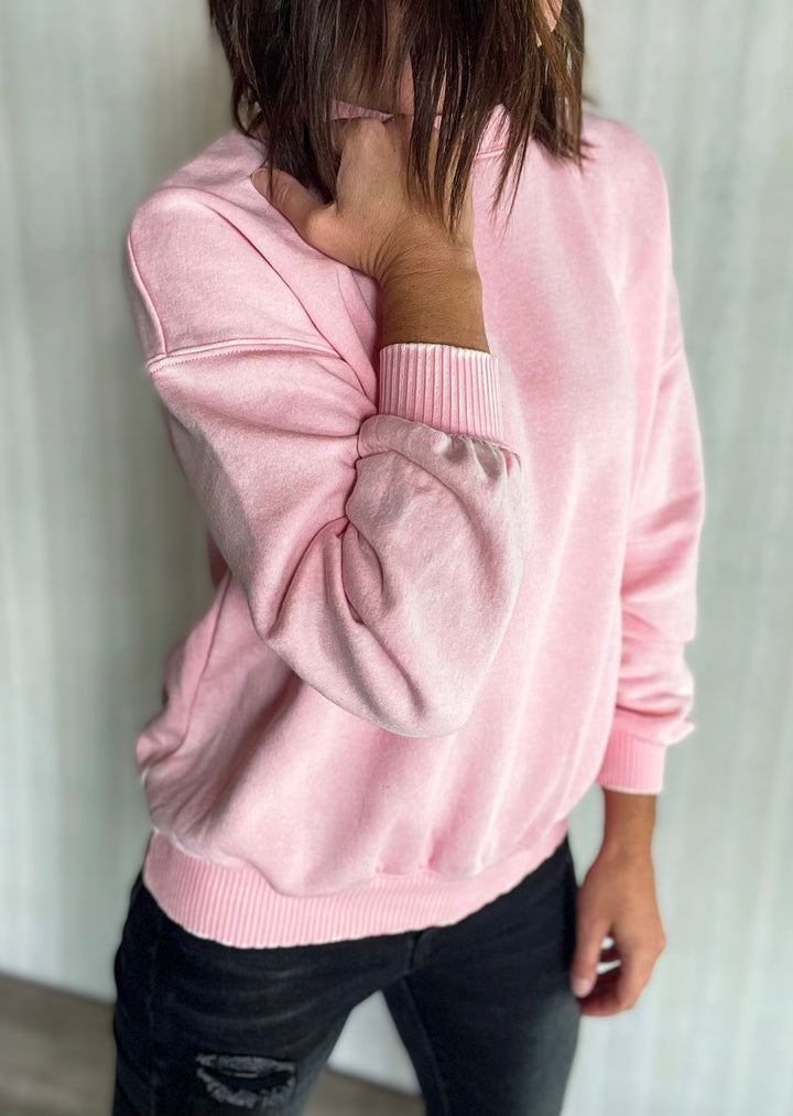 Cozy Pink Mineral Washed Pullover Sweatshirt