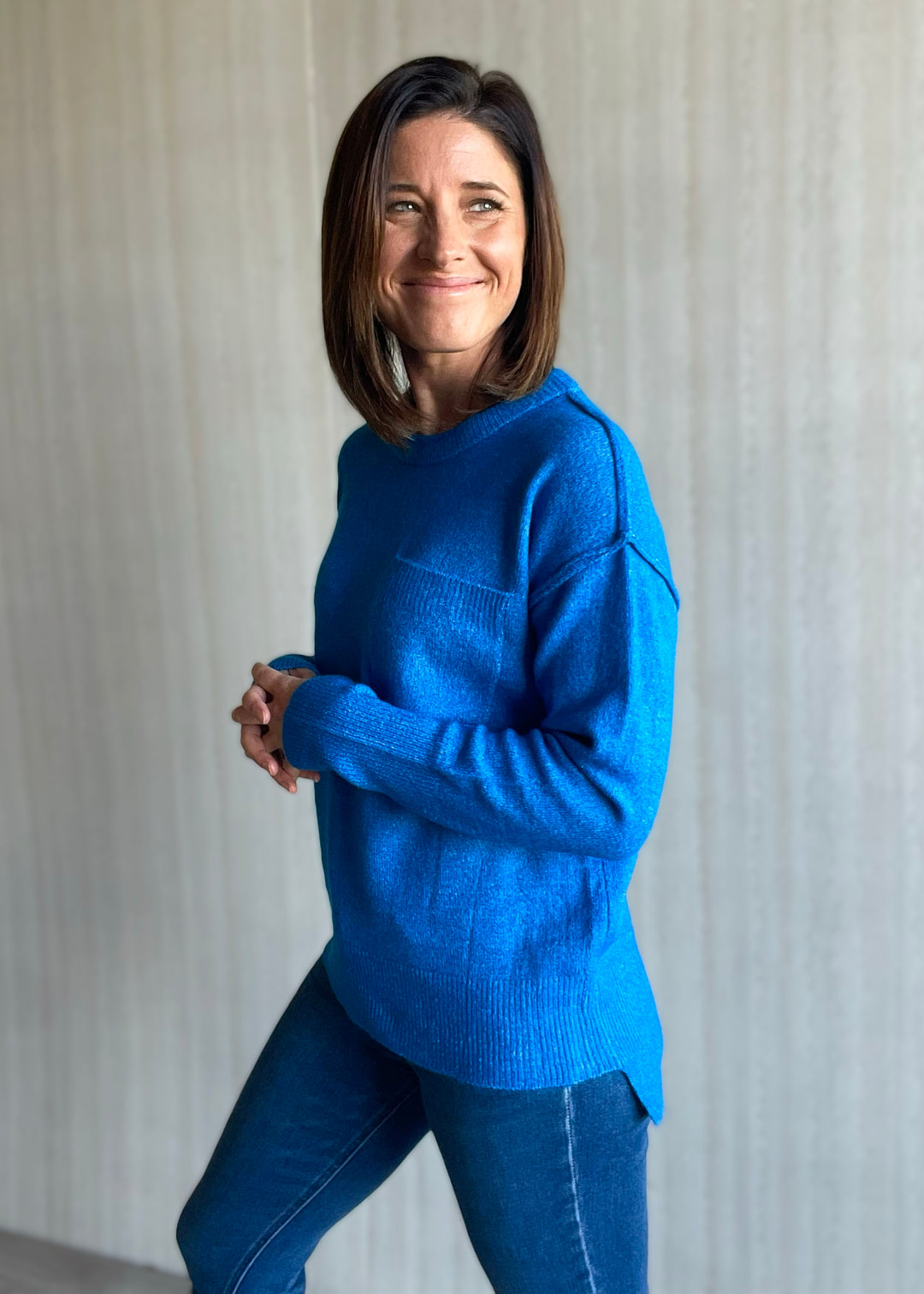 Blue Melange Pocket Sweater