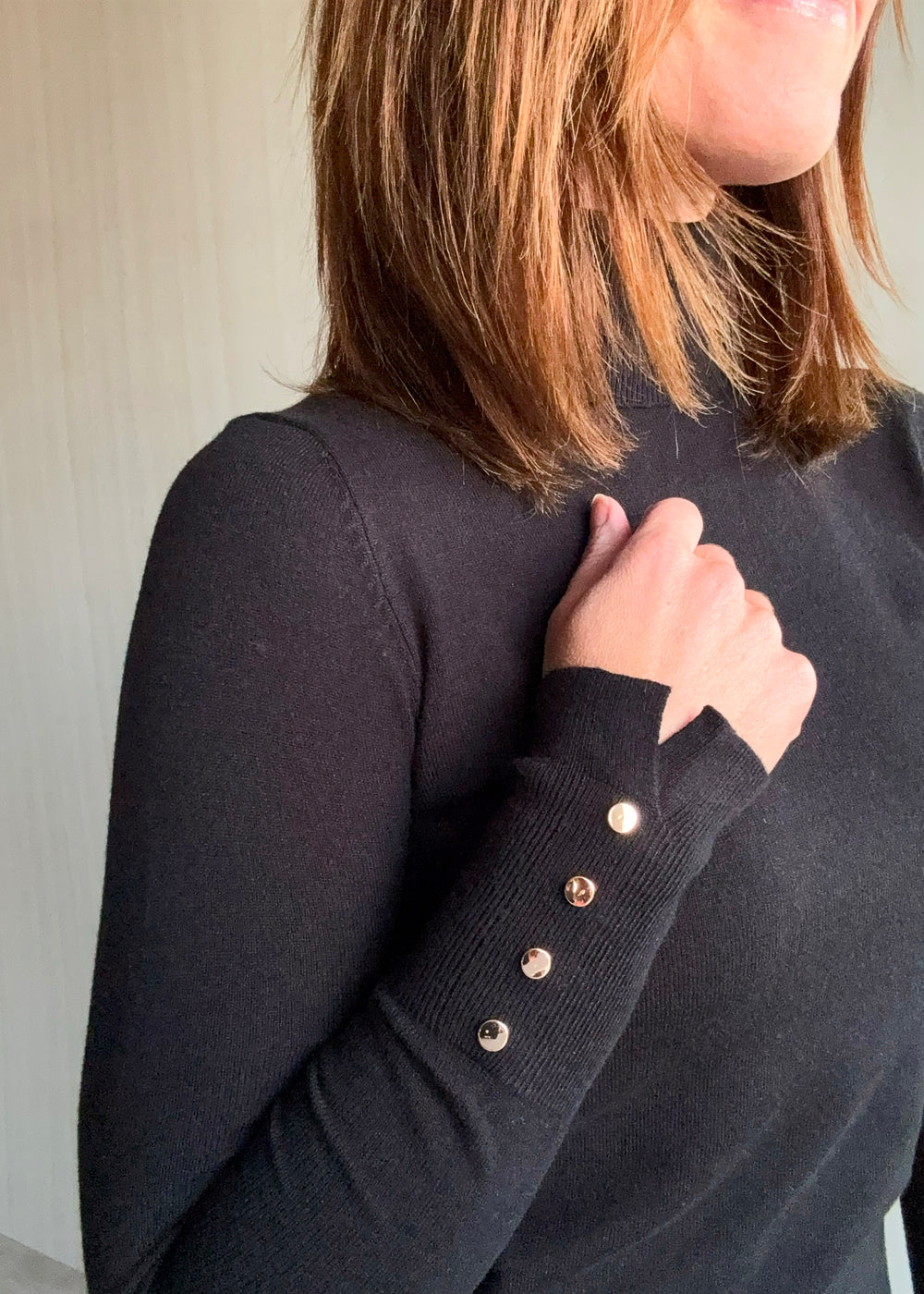 Black Turtleneck with gold embellishments - women's
