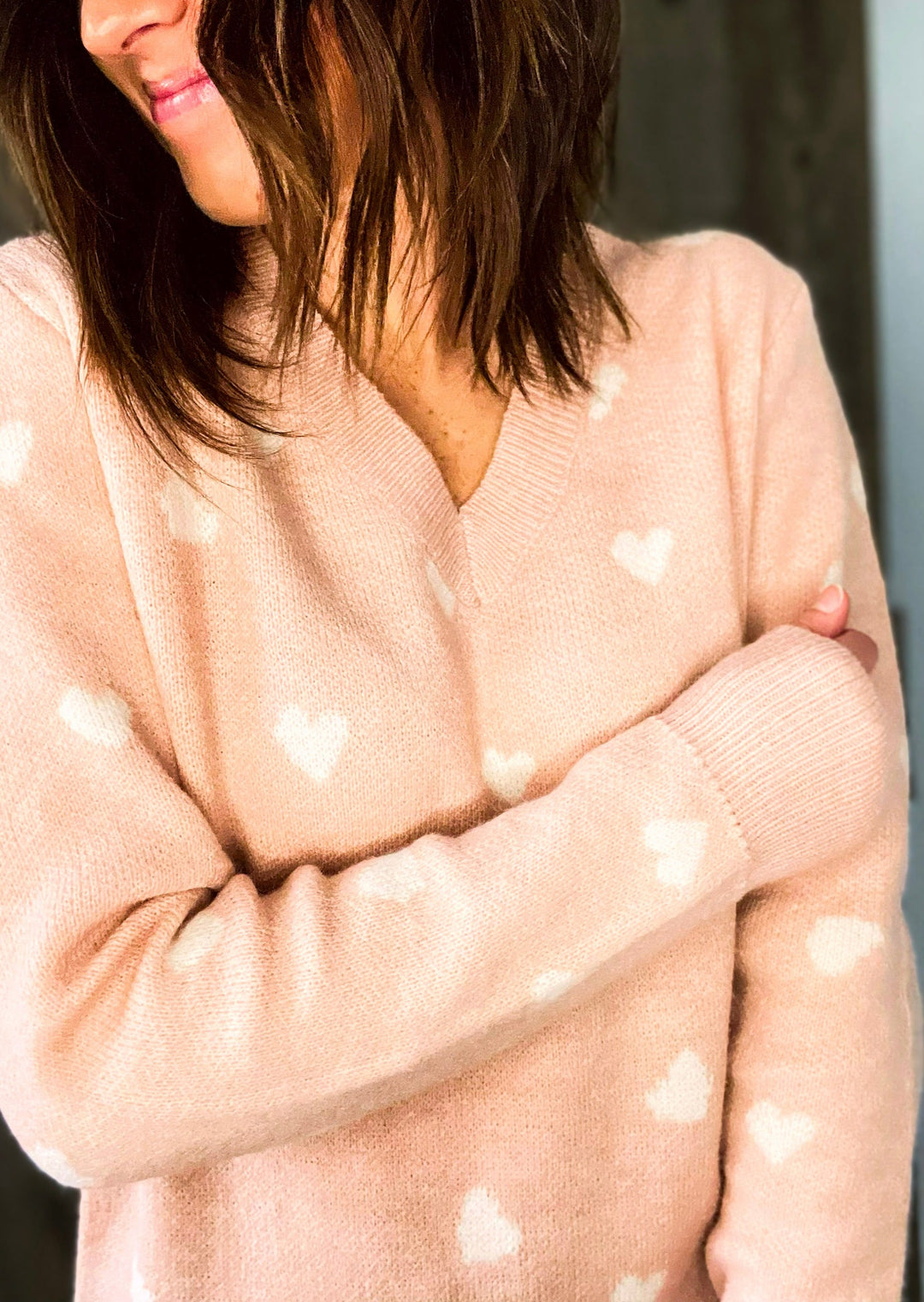 Women's Pink Heart Sweater - Valentine's Day Outfit Idea