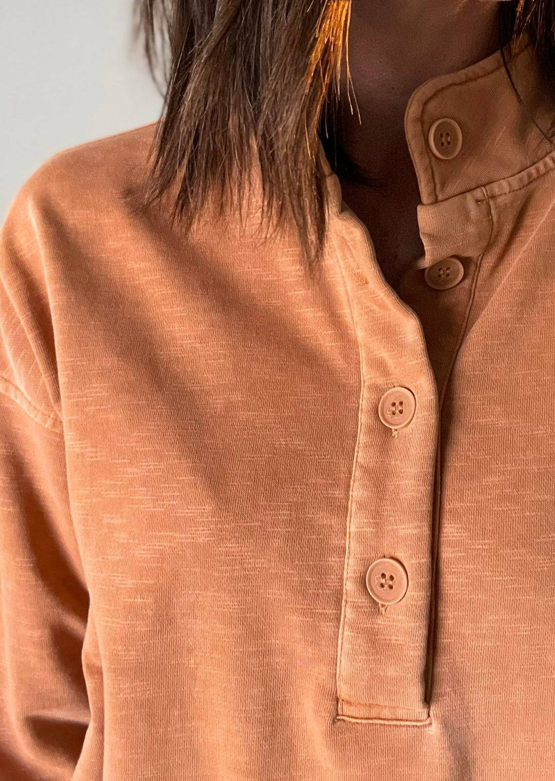 Washed Copper Half Button Pullover