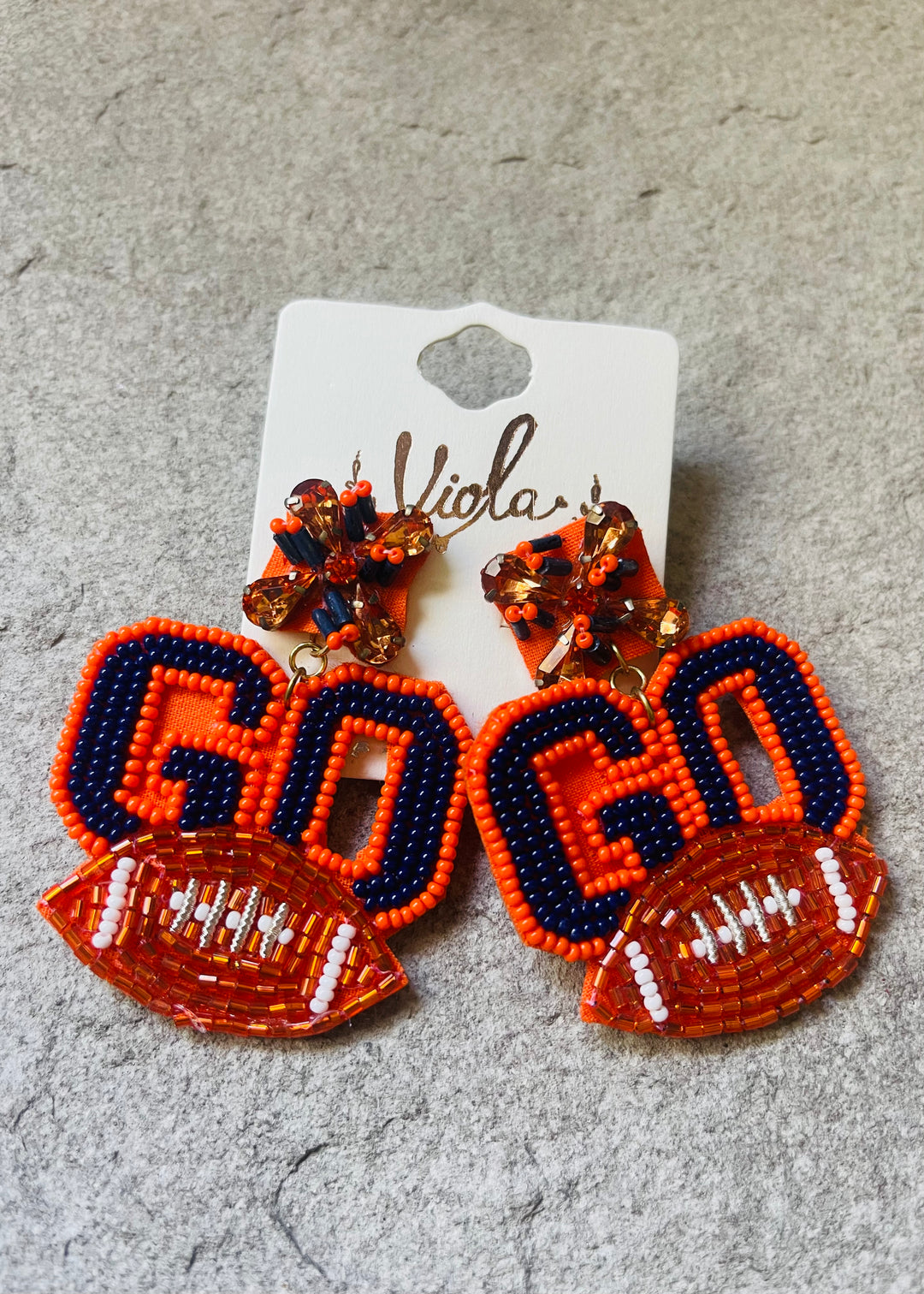 Navy and Orange Go Football Beaded Earrings