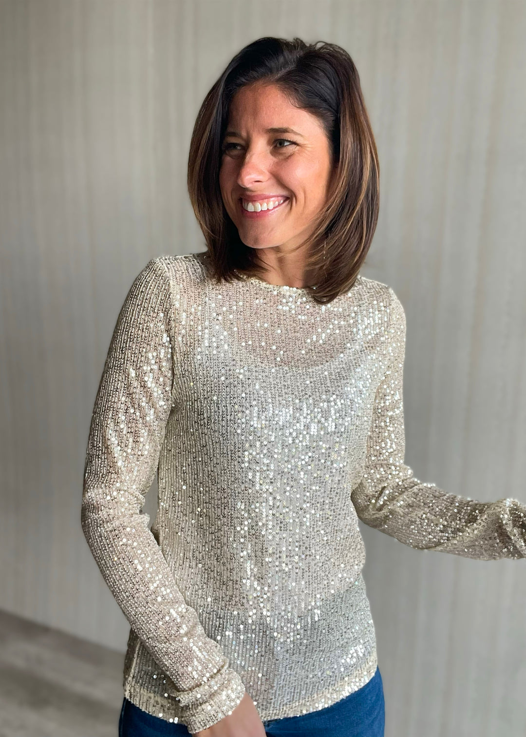 Women's Sequin Long Sleeve Top | Cute Top for the Holidays, Cute Top for NYE